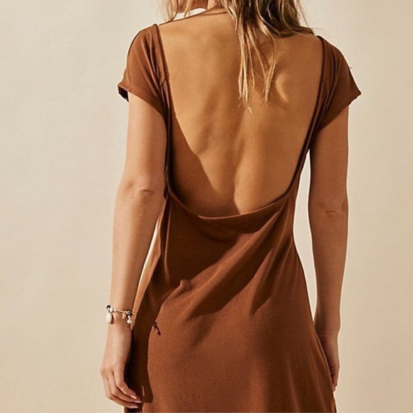 Free People FP Beach Rosalia Low Back A Line Mini Dress in Cigar Brown sz Small - Picture 4 of 6